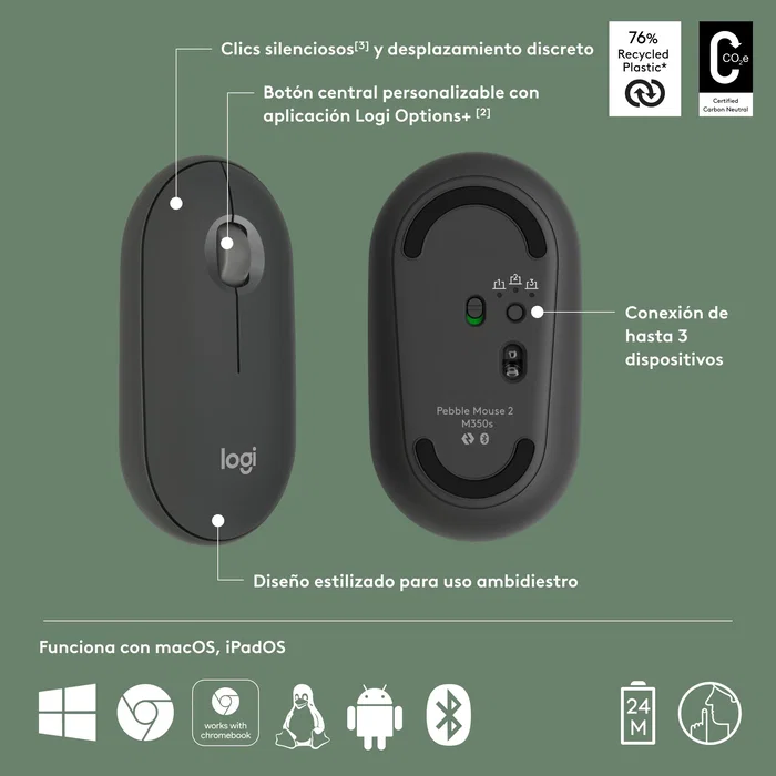 Logitech Pebble 2 M350S Grafito Logitech Pebble 2 M350S Grafito
