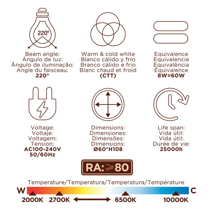 muvit iO bombilla inteligente CCT A60 E27/8W/806lm D60*H108