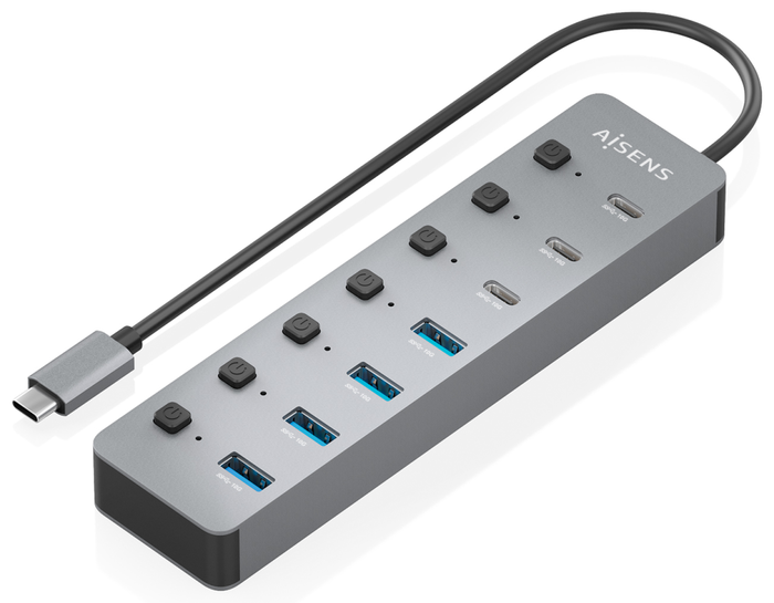 Aisens Hub USB 3.2 Gen 2 ASUC-8P044-GR con 8 puertos y carga PD 100W, Gris Aisens Hub USB 3.2 Gen 2 ASUC-8P044-GR con 8 puertos y carga PD 100W, Gris