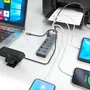 Aisens Hub USB 3.2 Gen 2 ASUC-8P044-GR con 8 puertos y carga PD 100W, Gris