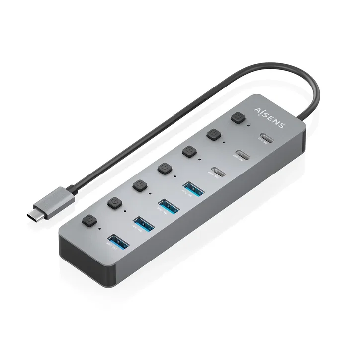 Aisens Hub USB 3.2 Gen 2 ASUC-8P044-GR con 8 puertos y carga PD 100W, Gris Aisens Hub USB 3.2 Gen 2 ASUC-8P044-GR con 8 puertos y carga PD 100W, Gris