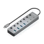 Aisens Hub USB 3.2 Gen 2 ASUC-8P044-GR con 8 puertos y carga PD 100W, Gris