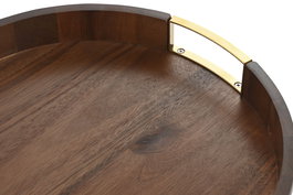 DKD Home Decor Bandeja Natural Dorado 35.5 x 5 x 35.5 cm Acacia Metal