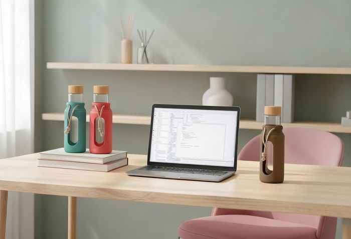 Inde Botella de Agua de Vidrio y Silicona 560 ml con Medidas 7x7x22.5 cm (24 Unidades)