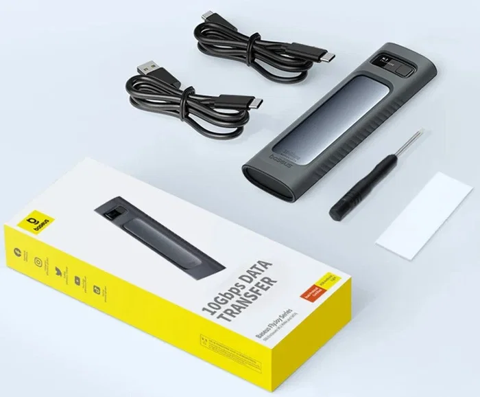 Baseus B00760600811-01 Caja Externa para SSD M.2 NVMe, USB 3.2 Gen2 (10 Gbps) Tipo C, Aluminio Gris