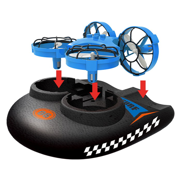 AMEWI Dron Trix 3en1 - Quadricóptero Híbrido con Efectos Luminosos, 2.4 GHz, Batería Polímero Litio 350 mAh, 6 min Vuelo, Color Azul/Negro, 43 g, Recomendado para Niño