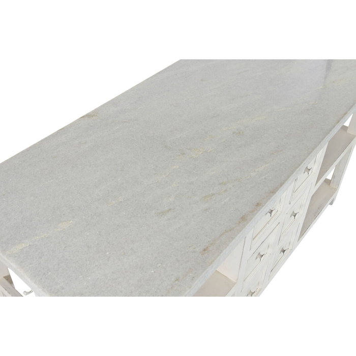 DKD Home Decor Isla Cocina India 1c24 Cottage Blanco Madera y Mármol 76 x 92 x 168 cm con 6 Cajones y 2 Estantes