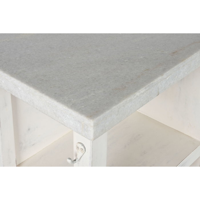 DKD Home Decor Isla Cocina India 1c24 Cottage Blanco Madera y Mármol 76 x 92 x 168 cm con 6 Cajones y 2 Estantes