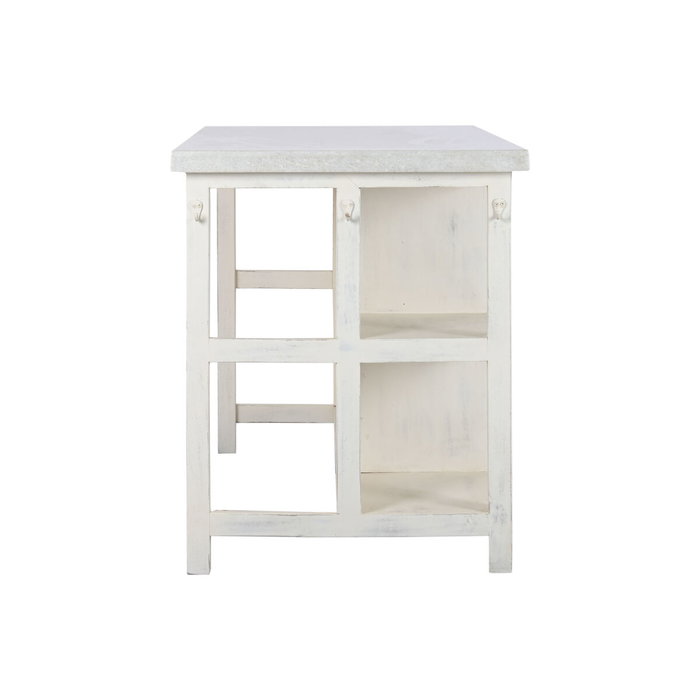 DKD Home Decor Isla Cocina India 1c24 Cottage Blanco Madera y Mármol 76 x 92 x 168 cm con 6 Cajones y 2 Estantes