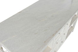 DKD Home Decor Isla Cocina India 1c24 Cottage Blanco Madera y Mármol 76 x 92 x 168 cm con 6 Cajones y 2 Estantes