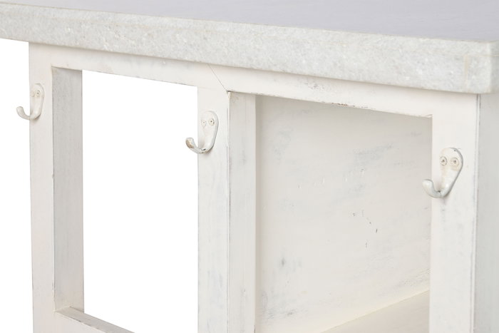 DKD Home Decor Isla Cocina India 1c24 Cottage Blanco Madera y Mármol 76 x 92 x 168 cm con 6 Cajones y 2 Estantes