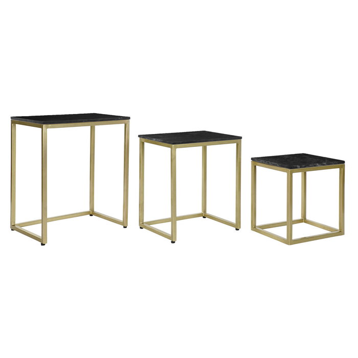 DKD Home Decor Set de 3 Mesitas Auxiliares de Mármol y Hierro Negro y Dorado