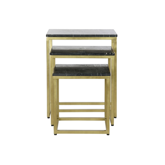 DKD Home Decor Set de 3 Mesitas Auxiliares de Mármol y Hierro Negro y Dorado