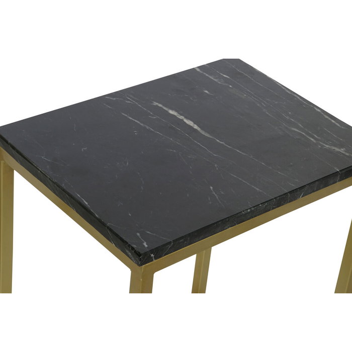 DKD Home Decor Set de 3 Mesitas Auxiliares de Mármol y Hierro Negro y Dorado