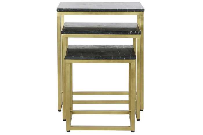 DKD Home Decor Mesita Auxiliar Glam Set de 3 Negro Dorado Hierro Marmol 35 x 60 x 50 cm