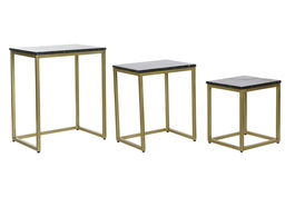 DKD Home Decor Mesita Auxiliar Glam Set de 3 Negro Dorado Hierro Marmol 35 x 60 x 50 cm
