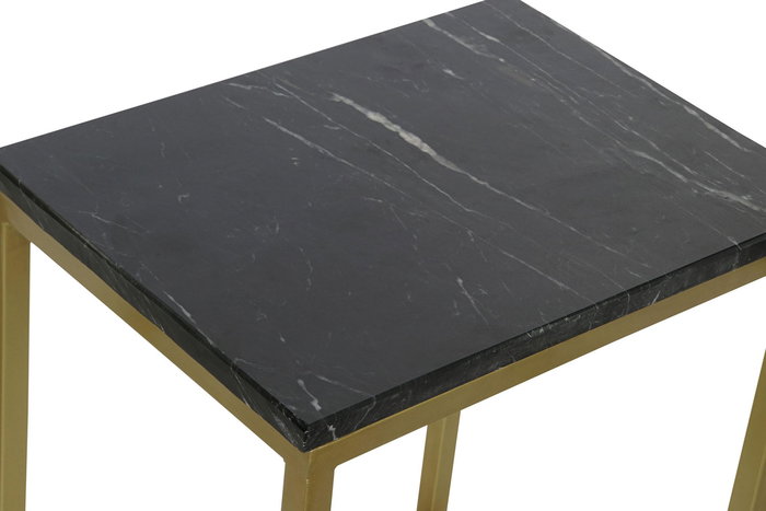 DKD Home Decor Mesita Auxiliar Glam Set de 3 Negro Dorado Hierro Marmol 35 x 60 x 50 cm