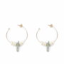 Shabama Pendientes LAO GREEN 4CM Oro Brillo con Perlas de Río y Piedras Naturales