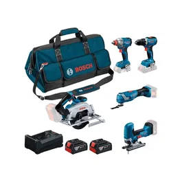 Bosch Professional KIT COMBINADO DE 5 HERRAMIENTAS 18V: GSR 18V-65 + GDX 18V-285 + GKS 18V-57-2 + GOP 18V-34 + GST 18V-125 S con 2 baterías 5.0Ah