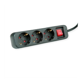 ROLINE Regleta de enchufes de 3 salidas con interruptor, negro, 1,5 m