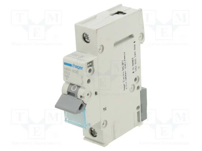 HAGER MBN163E Interruptor magnetotérmico 63A 1 polo 6kA HAGER MBN163E Interruptor magnetotérmico 63A 1 polo 6kA