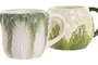 DKD Home Decor Juego de 4 Tazas Mediterráneo de Gres, 400 ml, Verde y Blanco, Frutas 24, Apto Lavavajillas y Microondas, 15 x 12 x 9.5 cm