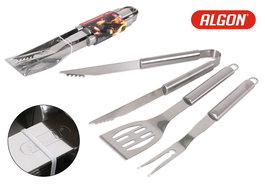 Algon Bbq Set de 3 Accesorios para BBQ en Cromo Plateado - 43x8x4 cm, Peso 8.25 kg (4 Unidades)