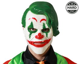 Máscara de Payaso con Pelo Verde y Expresión Tenebrosa