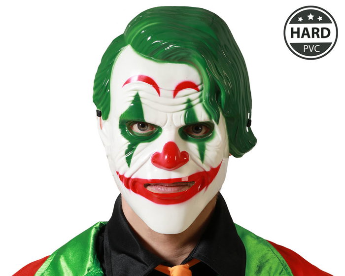 Máscara de Payaso con Pelo Verde y Expresión Tenebrosa Máscara de Payaso con Pelo Verde y Expresión Tenebrosa