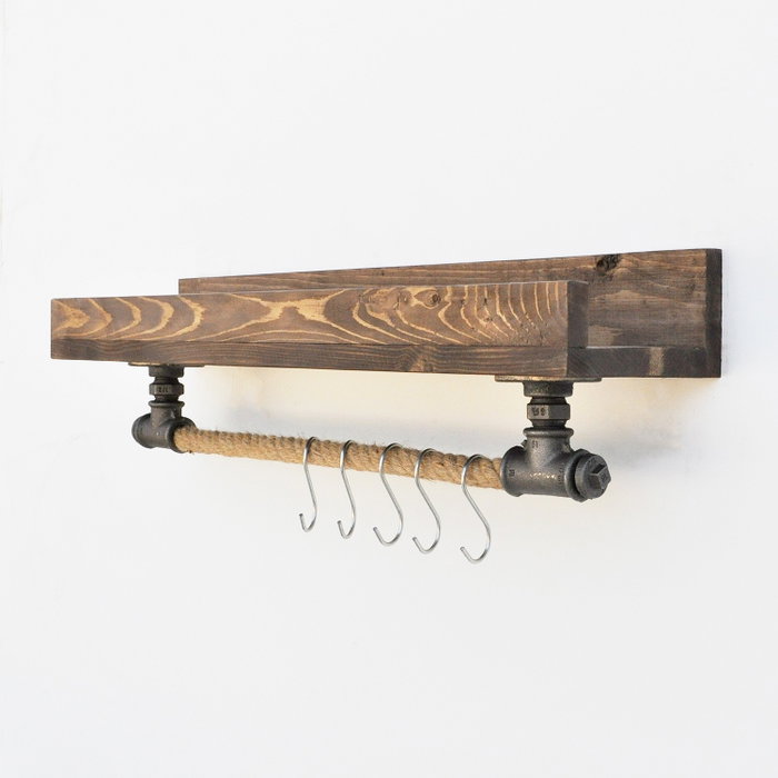 Hanah Home Boruraf182 Estantería de Tubo, Madera de Abeto, Metal y Cuerda, Estilo Bohemia Industrial Rústico