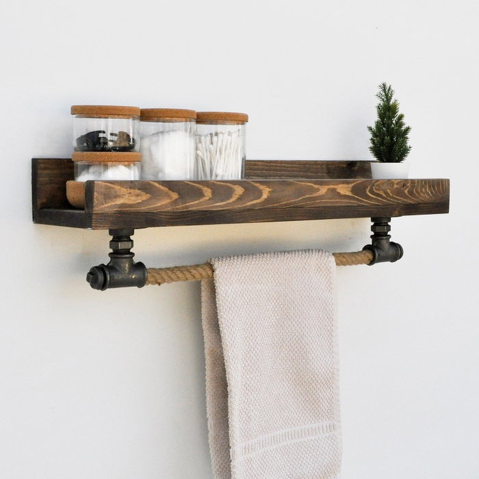 Hanah Home Boruraf182 Estantería de Tubo, Madera de Abeto, Metal y Cuerda, Estilo Bohemia Industrial Rústico