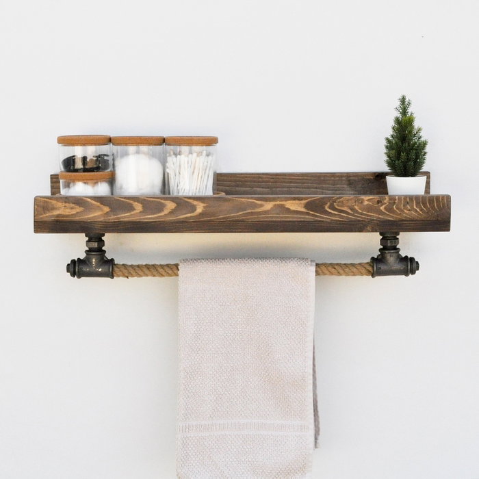 Hanah Home Boruraf182 Estantería de Tubo, Madera de Abeto, Metal y Cuerda, Estilo Bohemia Industrial Rústico