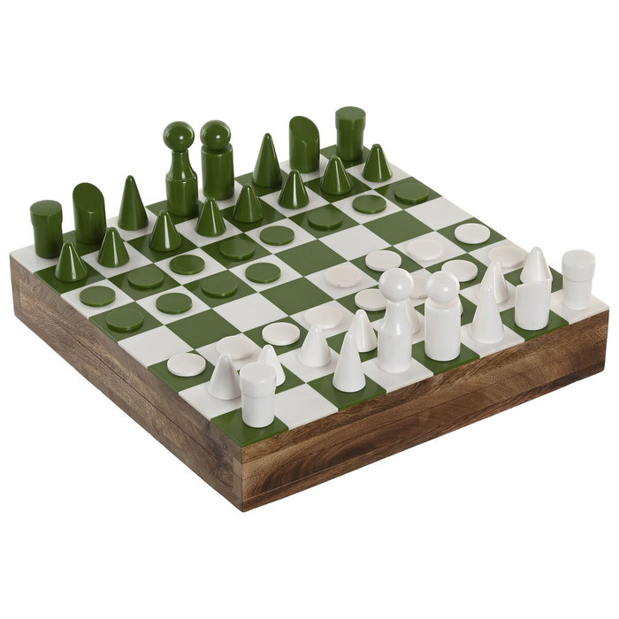 DKD Home Decor Juego de Ajedrez de Mango y Resina Verde Menta Lacado 30x30x5 cm
