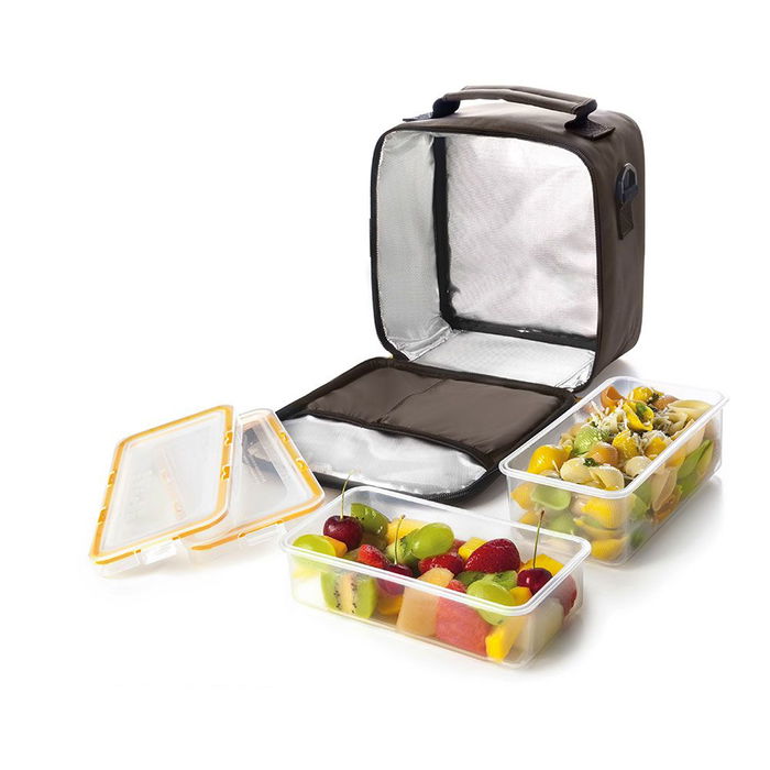 Ibili Porta alimentos Lunch Away con 2 fiambreras Peach, bolsa poliéster, 21x12x22cm, 2 bolsillos
