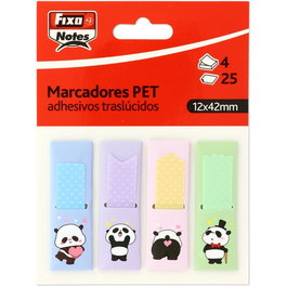 Banderitas Adhesivas Fixo Notes Popup Traslucidas 12X42Mm Pandas Pack De 4 (Set de 24)