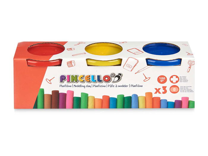 Pincello Set 3 Plastilinas 100 Gramos Rojo Azul Amarillo 22 x 7.3 x 7.3 cm (Set de 12)