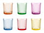 Vivalto Vaso de Vidrio con Rayas, 360 ml, Surtido de 6 Colores (Amarillo, Azul, Naranja, Morado, Rosa, Verde), Dimensiones 8.5 x 9.8 x 8.5 cm (Set de 24)