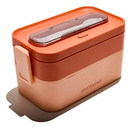 Muitomas LUNCHBOXLPF Fiambrera Táper 1.7L Hermético para Microondas, Color Durazno, Plástico, 2 Compartimentos con Cubiertos Incluidos, 1 Pieza