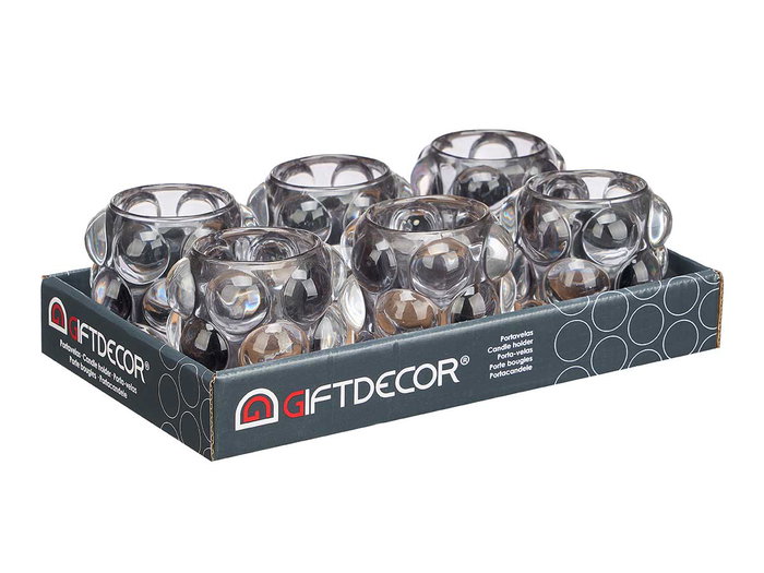 Giftdecor Portavelas Bola Pequeño Gris 8.4x9x8.4 cm Cristal (Set de 12)