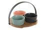 DKD Home Decor Set de Aperitivo de 4 Piezas en Bambú y Porcelana Multicolor/Natural