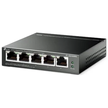 TP-Link Switch TL-SG105PE V2 5 Puertos Gigabit RJ45 10/100/1000 Mbps, 4 Puertos PoE+ con 65W Total, Carcasa Metálica, Gestión Web y Plug & Play