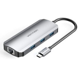 Vention Docking USB Tipo-C TOHHB con HDMI 4K, 3xUSB 3.0, RJ45 y PD 100W - Gris