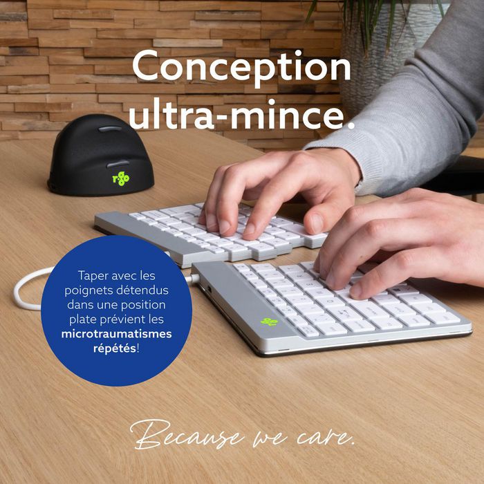 R-Go Tools R-Go Split Break Teclado Ergonómico Split con Software de Pausa, AZERTY (FR), Bluetooth, Blanco