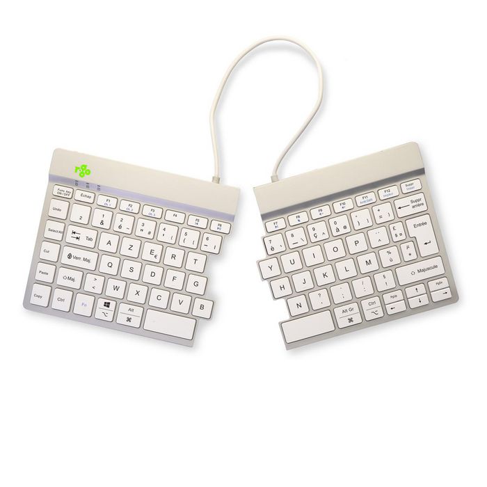 R-Go Tools R-Go Split Break Teclado Ergonómico Split con Software de Pausa, AZERTY (FR), Bluetooth, Blanco
