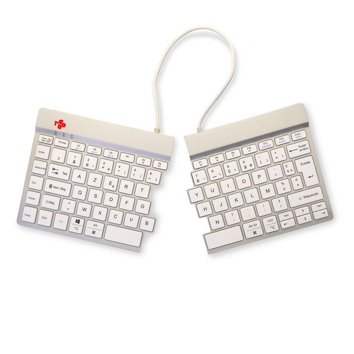R-Go Tools R-Go Split Break Teclado Ergonómico Split con Software de Pausa, AZERTY (FR), Bluetooth, Blanco