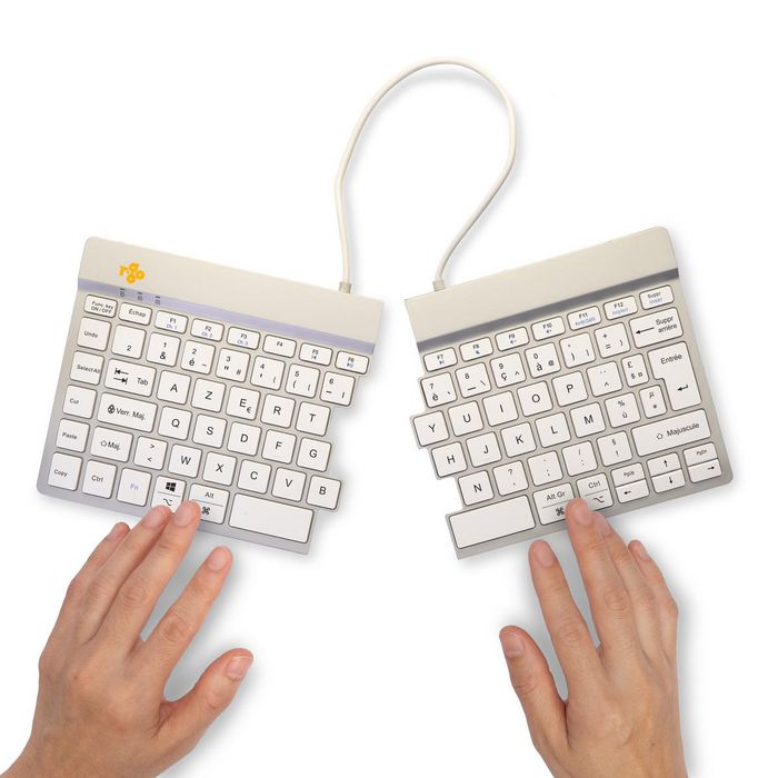 R-Go Tools R-Go Split Break Teclado Ergonómico Split con Software de Pausa, AZERTY (FR), Bluetooth, Blanco