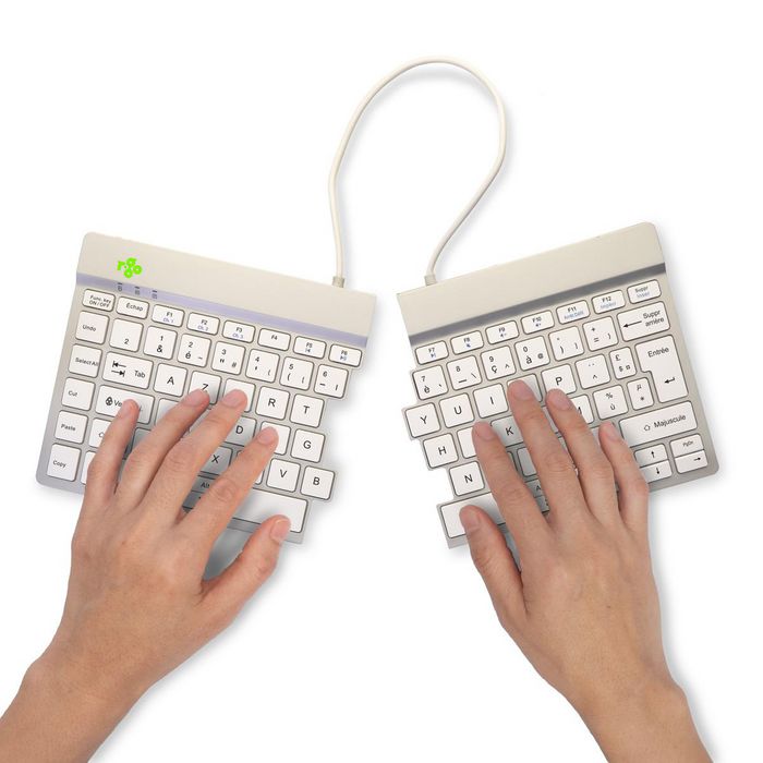 R-Go Tools R-Go Split Break Teclado Ergonómico Split con Software de Pausa, AZERTY (FR), Bluetooth, Blanco
