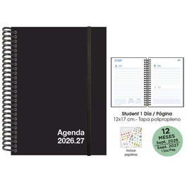Agenda Escolar (2026-27) Senfort Student Unicolor Espiral Tapa Pp Con Goma 120X170 D/P Negro