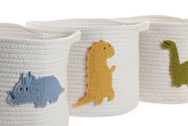 DKD Home Decor Cesta de Algodón Dino Surtido de 3 Colores