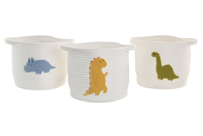 DKD Home Decor Cesta de Algodón Dino Surtido de 3 Colores
